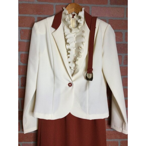 Vintage Sunshine Alley Dress & Jacket Belt Size 10 Ruffled Collar Made In USA - Picture 16 of 16